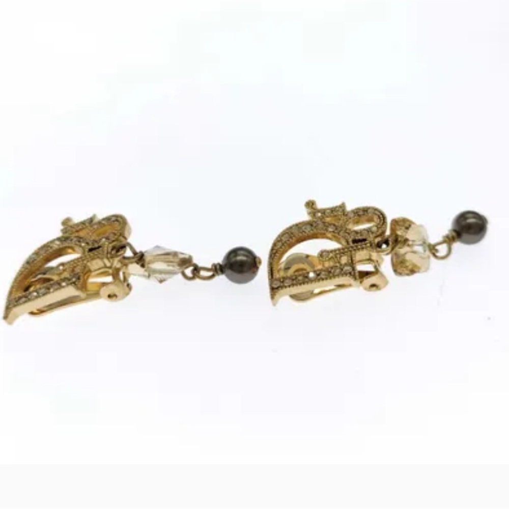 Dior Logo Gold Rhinestone Earrings - Picture 3 of 10